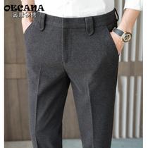 OECANA mens thickened woolen suit pants autumn and winter new clothes large size trousers trend British trousers casual pants