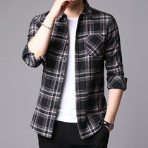 2021 Autumn Winter New Mens plaid shirt British slim size mens plaid shirt casual check shirt