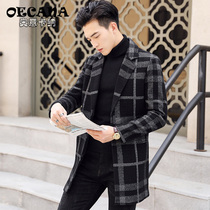 2021 autumn and winter men long woolen coat English style casual thousand bird grid trench coat coat woolen coat