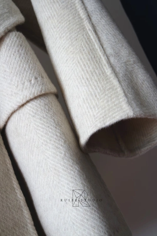 Áo choàng tắm theo phong cách yến mạch handmade 100% len Úc xương cá hai mặt len ​​áo khoác lớn ve áo cashmere