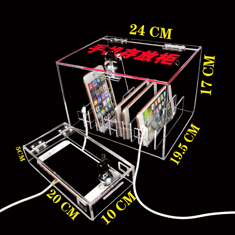 Mobile phone storage box transparent storage box custom safe deposit box staff storage cabinet box with lock plexiglass storage cabinet