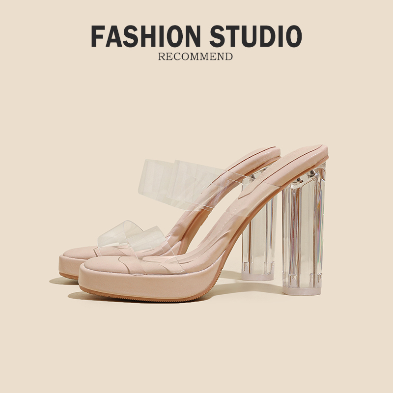 Sheepskin ~ Comfortable soft sole ~ Crystal Heel Sandals for Women 2026 New Waterproof Platform Transparent High Heels Sandals for Outdoor Wear