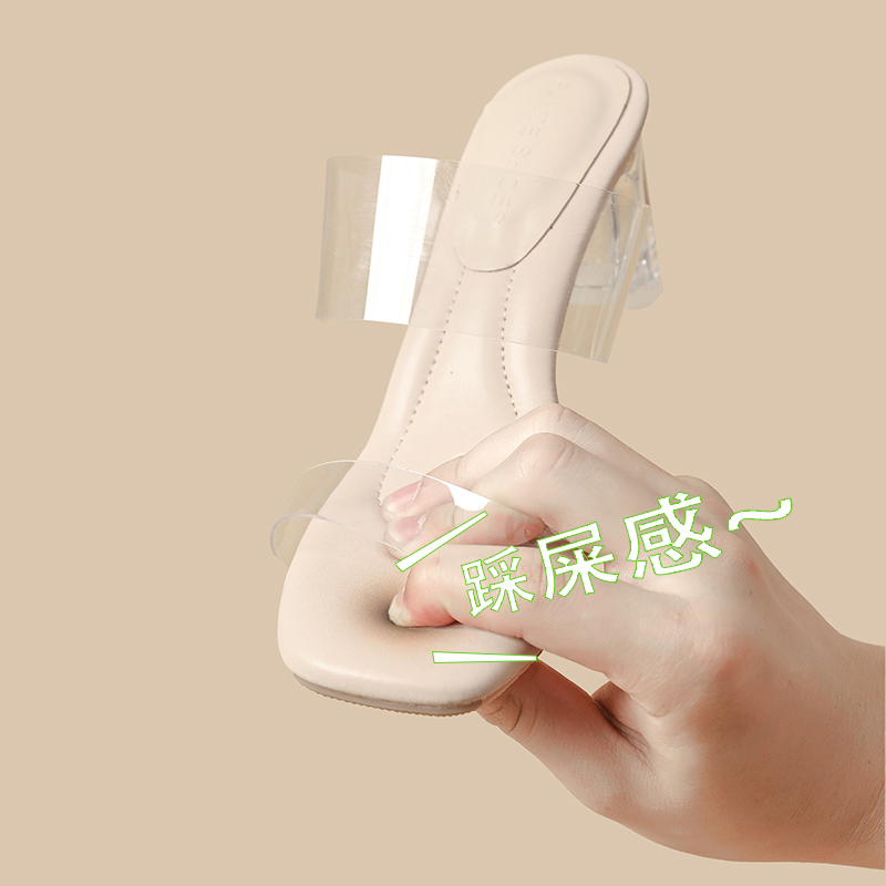 Genuine Leather soft sole ~ Transparent Sandals for Women, 2026 Summer New Style High Heels, Chunky Heel, Crystal Heel, Outdoor Wear
