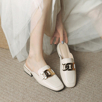 Slippers female outwear 2022 New summer in new summer with coarse heel and cool drag lazy person Baotou Mid-drag Grandma Single shoe