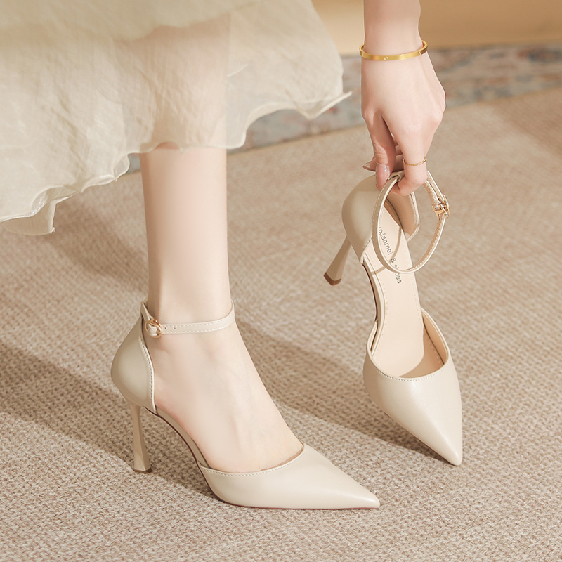 Women's Sandals 2026 New Summer Style Stiletto Pointed Toe Shoes, Elegant and High-End, Comfortable and Not Tiring, Off-White High Heels