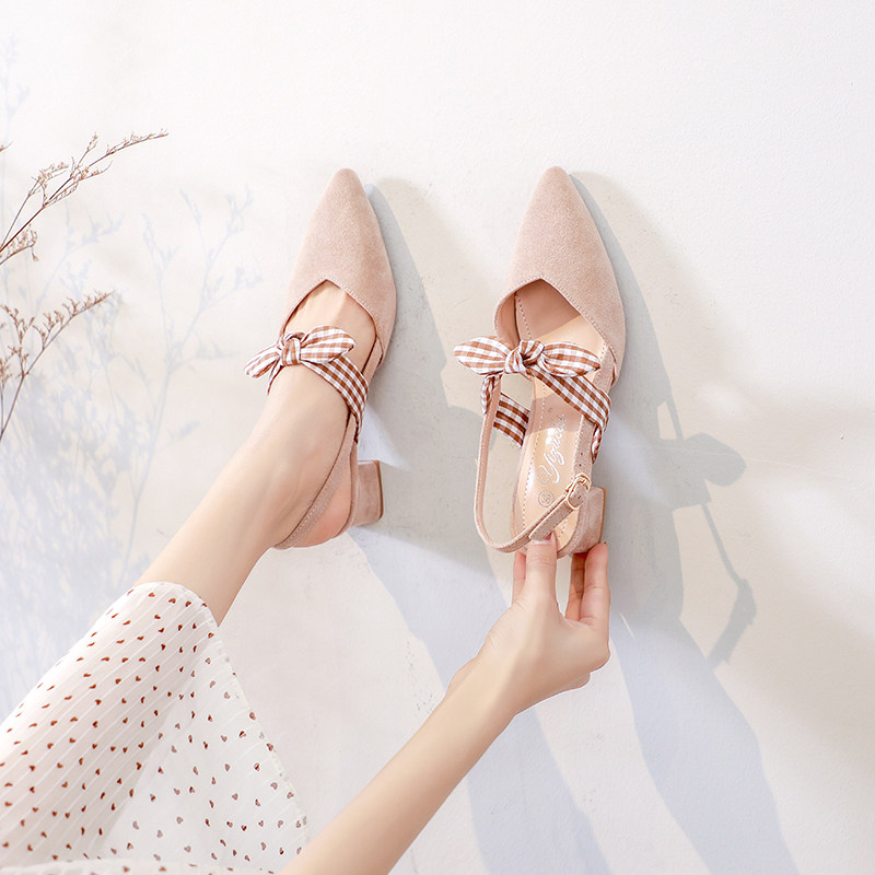 Baotou Sandals Women's 2021 New Summer Single Shoes Buckle Belt Medium Heel Thick Heel Gentle Fairy Wind High Heel Shoes