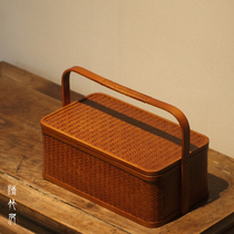 Japanese bamboo woven tea storage box Bamboo lacquer tea tray Kung Fu Tea Road storage portable finishing Bamboo basket Food box Tea box