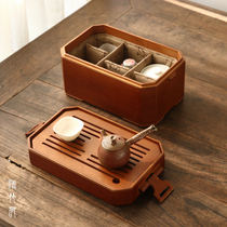 Qingzhuju Dahe travel bamboo tea tray Portable tea set storage bag Chinese tea box Multi-functional Japanese food box