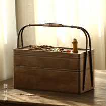 Qingzhu Ju Zizhu Chinese food box Tea ceremony Pine suitcase Multi-layer basket Portable travel tea storage box