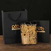 Черная подарочная коробка подсолнечника+подарочная сумка