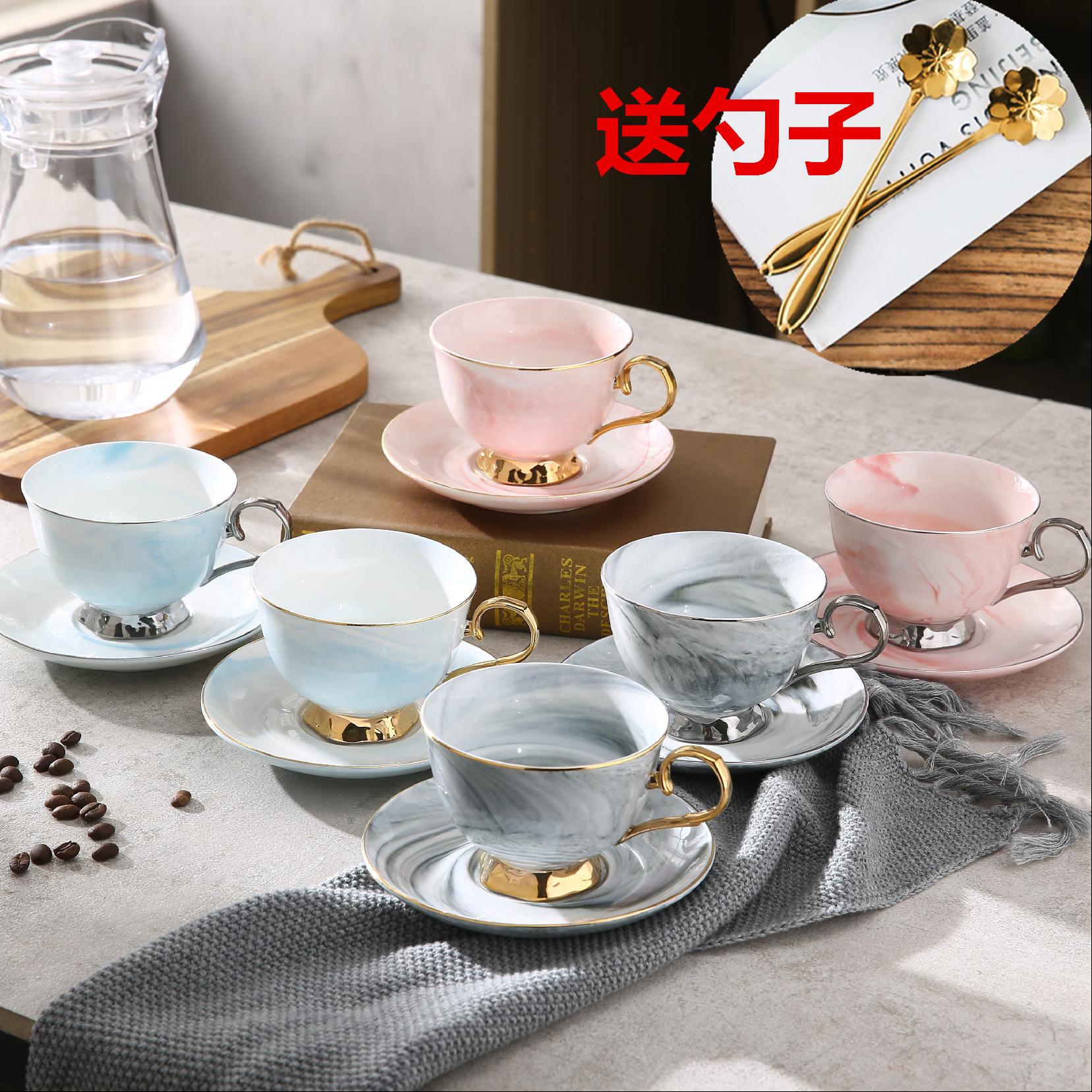 North European contracted creative marble ceramic coffee cups and saucers English afternoon tea red cup dish gift set