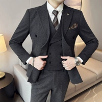 8338# темно-серый двухбортный (костюм + жилет + брюки)