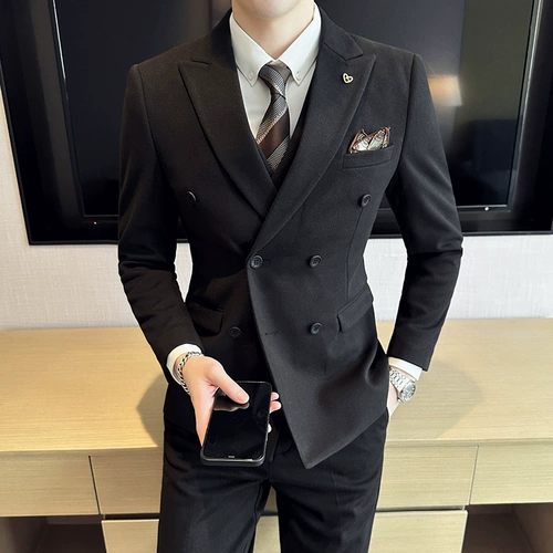 Демисезонный шерстяной классический костюм, модное свадебное платье, комплект, увеличенная толщина, 3 предмета