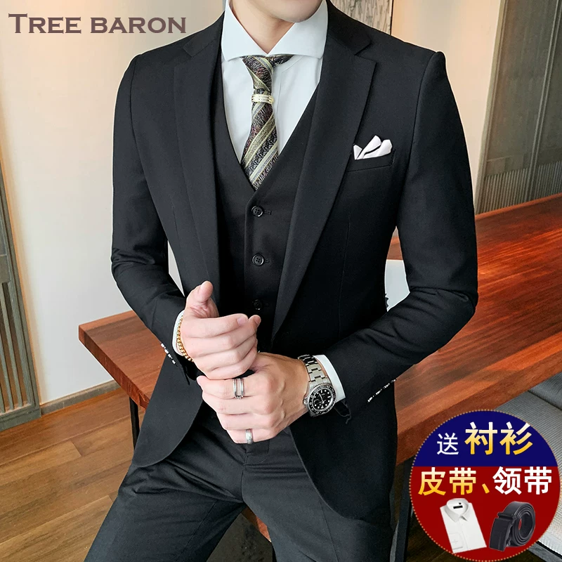 Мужской комплект, свадебное платье, классический пиджак, 3 предмета, корейский стиль