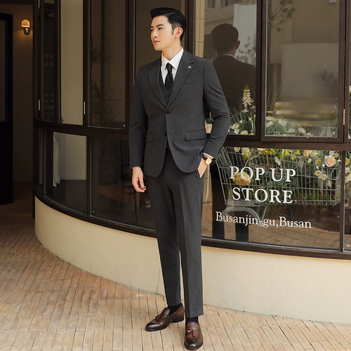 Мужской комплект, платье, пиджак классического кроя, легкий роскошный стиль, 3 предмета, в корейском стиле