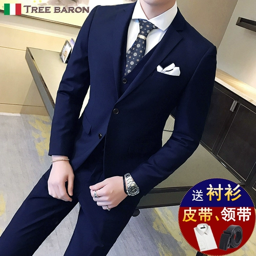 Мужской комплект, свадебное платье, пиджак классического кроя, 3 предмета, в корейском стиле
