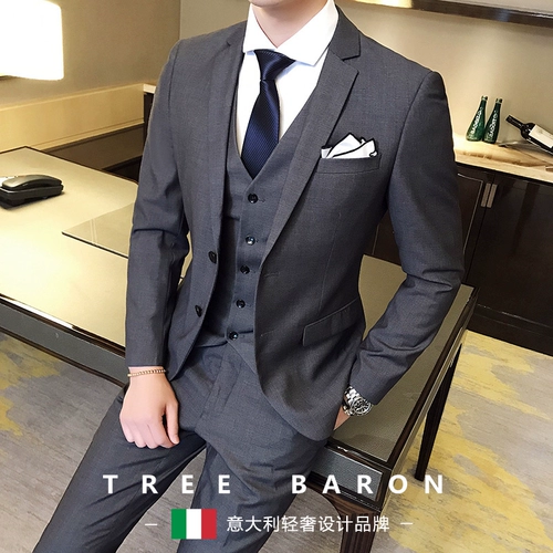 Мужской комплект, свадебное платье, пиджак классического кроя, 3 предмета, в корейском стиле