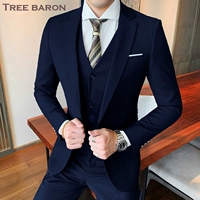 Единственная кнопка темно-синий набор из трех частей (вверху + жилет + брюки)