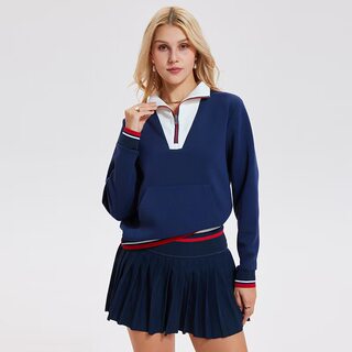 2025 new contrast color polo collar sweatshirt for women spring and autumn loose golf lapel sports running long-sleeved top