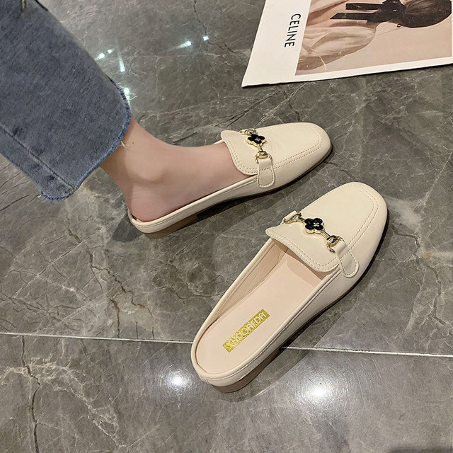 2024 Summer Slippers ໃຫມ່ຂອງແມ່ຍິງດຽວເກີບ Square Toe Baotou Flat Shoes ເຄິ່ງເກີບແຕະສໍາລັບແມ່ຍິງຖືພາ