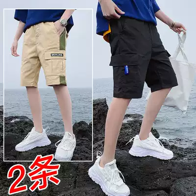 Youth junior high school students high school students summer overalls shorts boys cotton five-point pants boys Capri pants big children