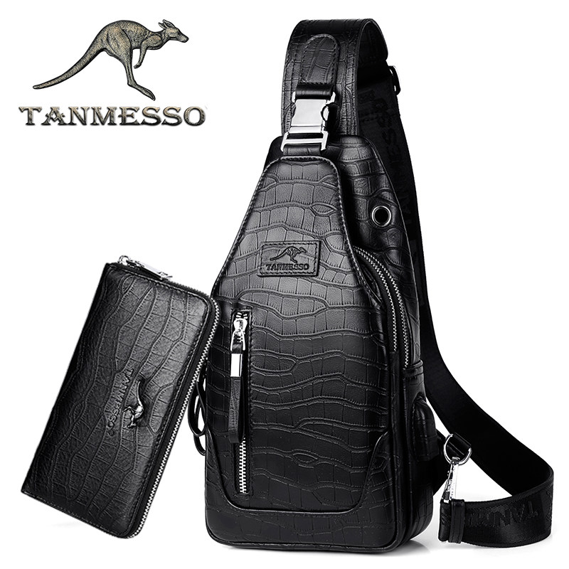 Musco Kangaroo Genuine Leather Men's Chest Bag Han Version Single Shoulder Inclined Cross Male Baotou Bull Leather bag Sports Damp Purse