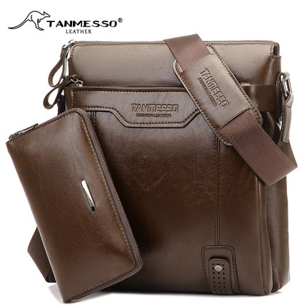 木格袋鼠送手包男包男士单肩包斜挎包商务休闲