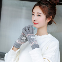 Wool gloves womens winter Korean version of the tide driving students autumn and winter thickened warm cute knitted five-finger touch screen gloves