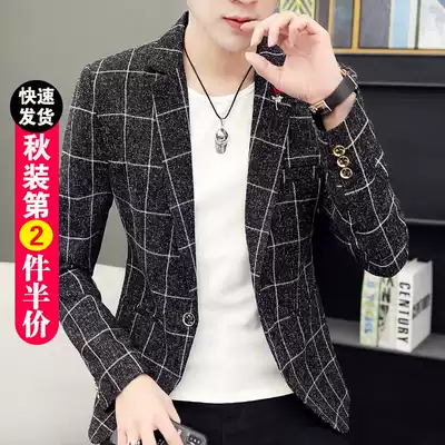 Spring suit men's casual Korean slim-fit single top youth handsome plaid small suit suit jacket trend