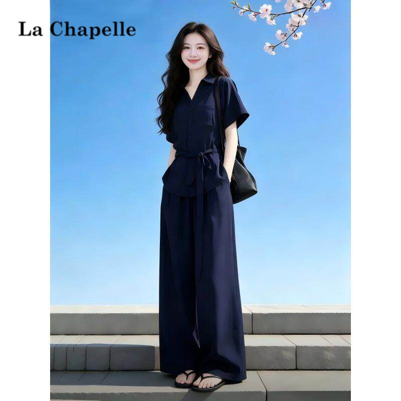 La Chapelle Summer Simple and Elegant Fashion Suit, Commuting Short-Sleeved Shirt, Loose Casual Wide-Leg Pants Two-Piece Set La Chapelle Summer Simple and Elegant Fashion Suit, Commuting Short-Sleeved Shirt, Loose Casual Wide-Leg Pants Two-Piece Set