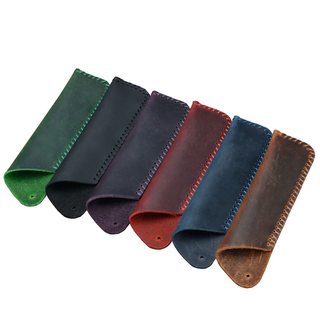 头层牛皮真皮笔套创意复古手工带孔牛皮笔袋可装2支真皮收纳笔套