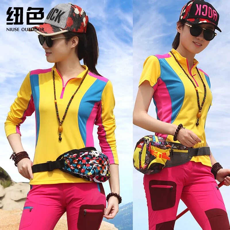 Color quick-drying women's outdoor quick-drying T-shirt Men's stand-up collar long sleeve sports short sleeve quick-drying tide hiking mountaineering