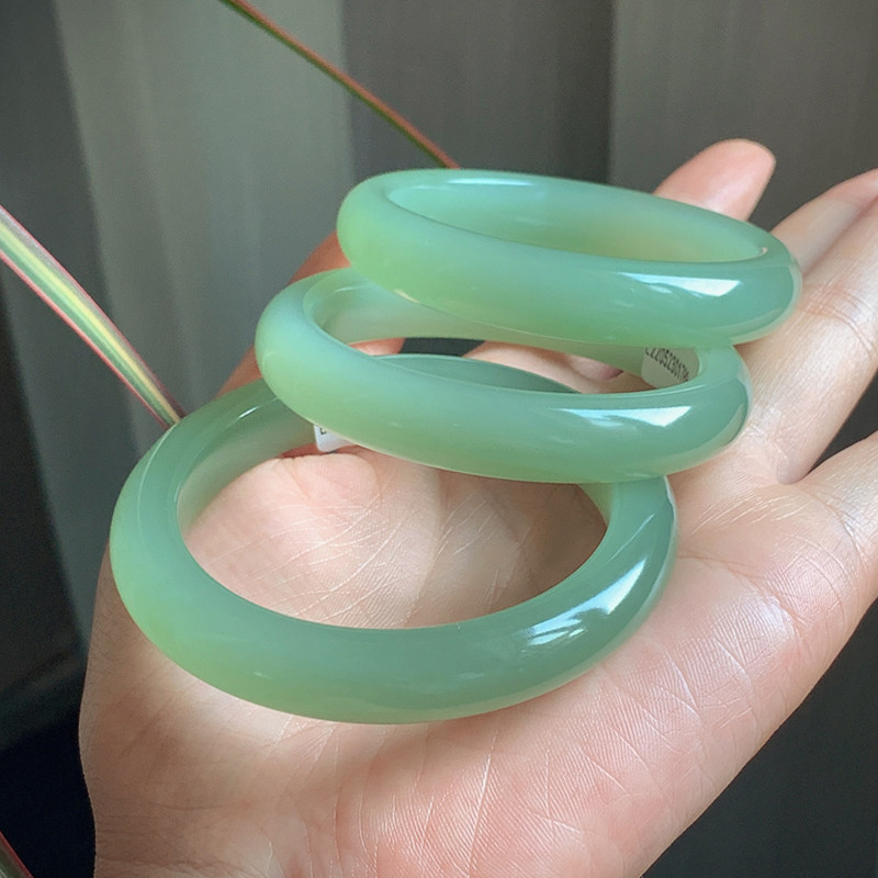 Hetian jade bracelet eye water color fat thin round strip wide version safe bracelet jasper white jade and blue and white women's jade bracelet