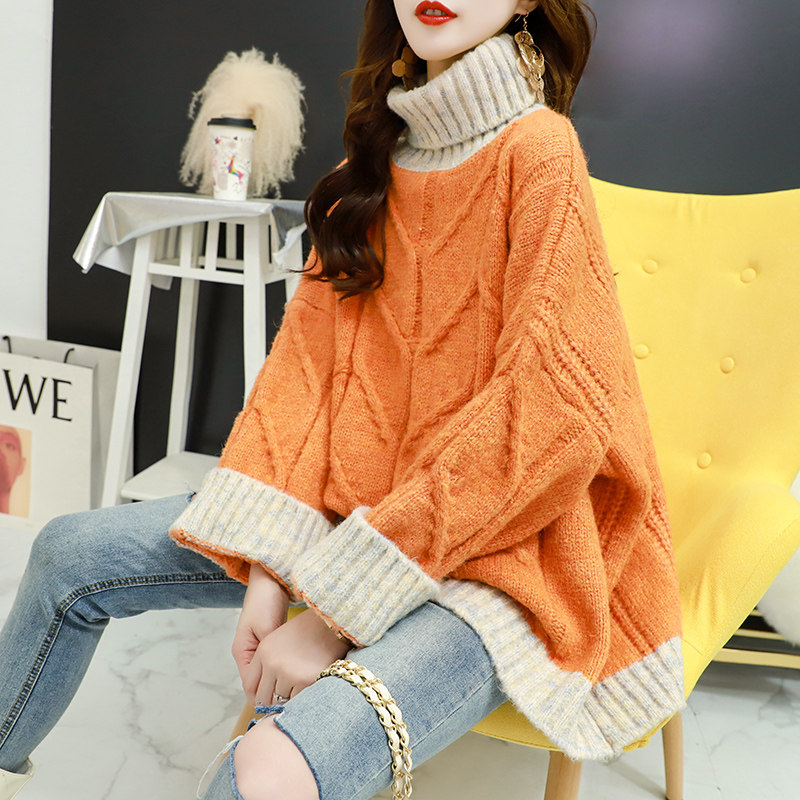 Autumn and winter turtleneck sweater women's Korean version loose outer wear 2019 new style lazy style all-match thick thick line coat
