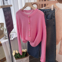 Peach pink sweater jacket lazy style for women in autumn and winter this years popular high-end and super good-looking cashmere knitted cardigan