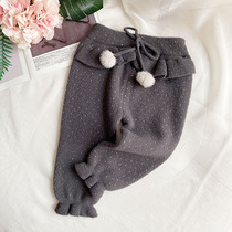 Autumn Clothing Girl Hair Line Pants 2021 New Baby Knit Casual Pants Stretch Boy Pants Outside Wearing Pants Children