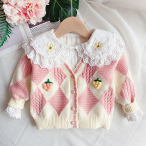 Girl Sweater Jacket Spring Autumn Clothing Baby Knit Cardiovert V collar 2021 new childrens knitted sweatshirt foreign air baby