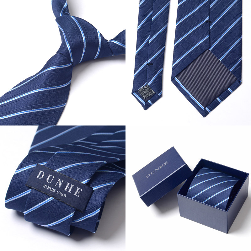 Uniform 8cm Men's Business Formal Tie Striped Groom Wedding No Need to Tie Zipper Blue Gray Red Black Youth Trendy