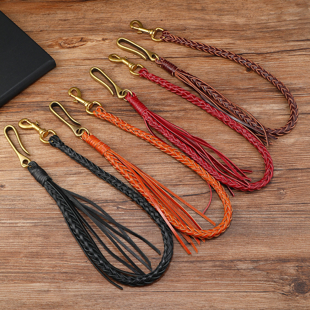 欧美新款朋克复古手工编织牛皮流苏裤链简约时尚可拆卸男女腰链