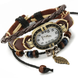 Woven retro bracelet, leather watch, genuine leather