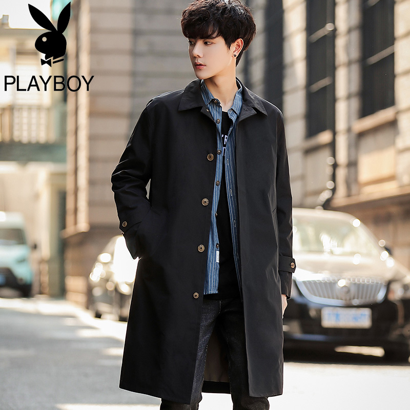 Playboy windbreaker men's mid-length Korean style trendy handsome men's casual jacket 2022 new spring and autumn clothes