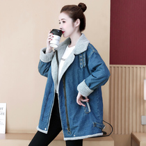 Large size womens autumn winter coat long slim coat 2021 new foreign style 200kg denim cotton coat