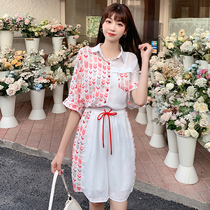 Shorts two-piece suit large size womens summer dress fat mm2021 new temperament casual thin shirt top