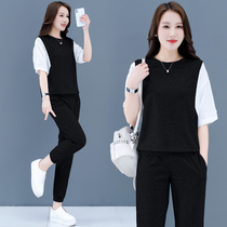 Fried street two-piece suit summer dress fat mm thin age reduction foreign style 2021 new large size womens fashion loose