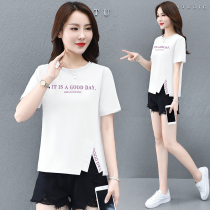 Fat mm summer short-sleeved T-shirt loose casual 2021 new fashion large size womens clothing thin belly cover-up top hidden meat