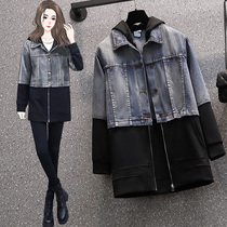 Big code woman dress Fat mm jacket Korean version denim jacket foreign air 2021 The new fat sister autumn clothing is conspicured