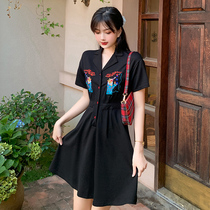 French dress summer large size womens clothing fat mm fashion temperament 2021 new thin age reduction small black dress
