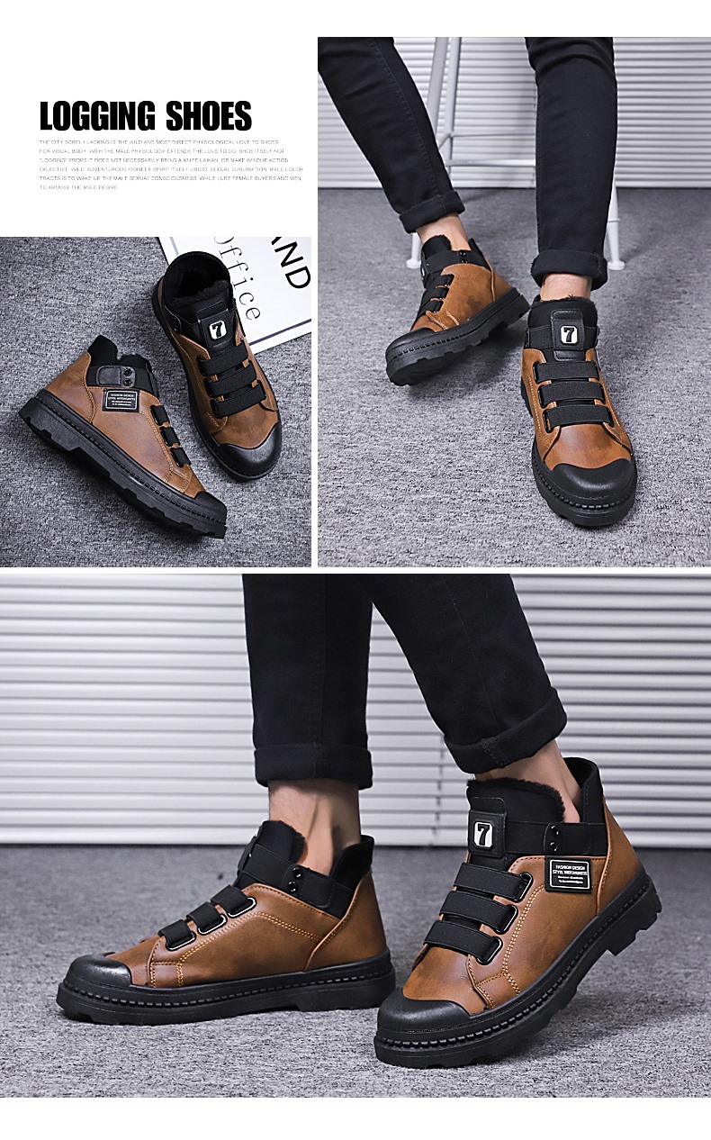 Giày nam đế xuồng cao cấp Phiên bản Hàn Quốc của xu hướng giày cộng với giày cotton nhung ấm áp mang giày đế xuồng Martin giày cao cổ