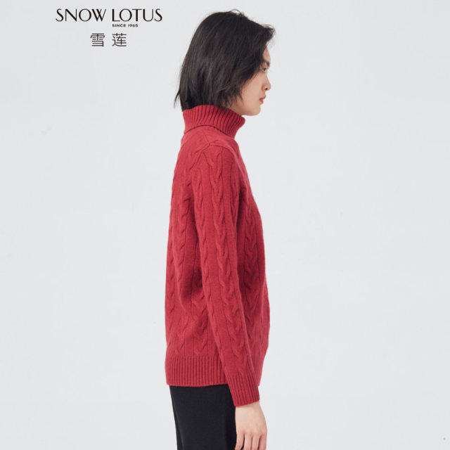 SNOWLOTUSSINCE1965/Snow lotus cashmere sweater high collar cable pullover sweater autumn and winter new women's clothes