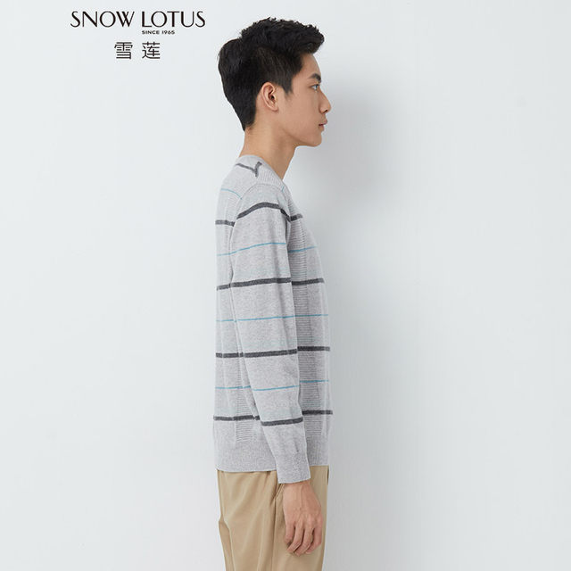 Snow lotus cashmere sweater men's round neck pullover striped simple business casual wool blended knitted sweater new ດູໃບໄມ້ລົ່ນແລະລະດູຫນາວ